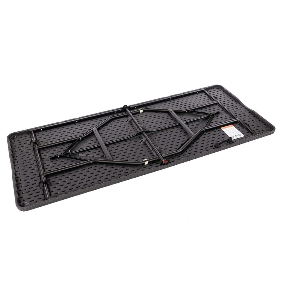 image 1 of Oypla 6ft Folding Rattan Trestle Table Heavy Duty Catering Garden Party 1.8m Black
