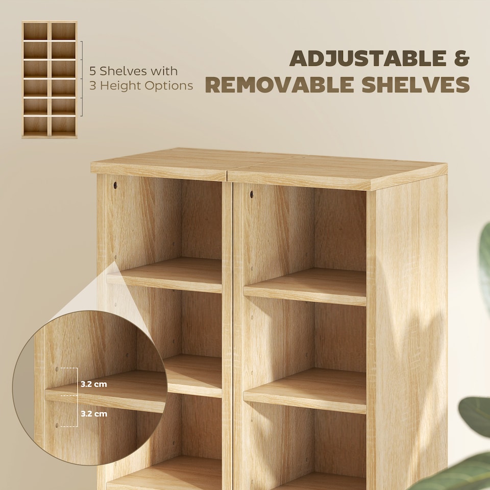 image 1 of HOMCOM Set of 2 CD Storage Units DVD Shelf with Adjustable Shelves, Oak