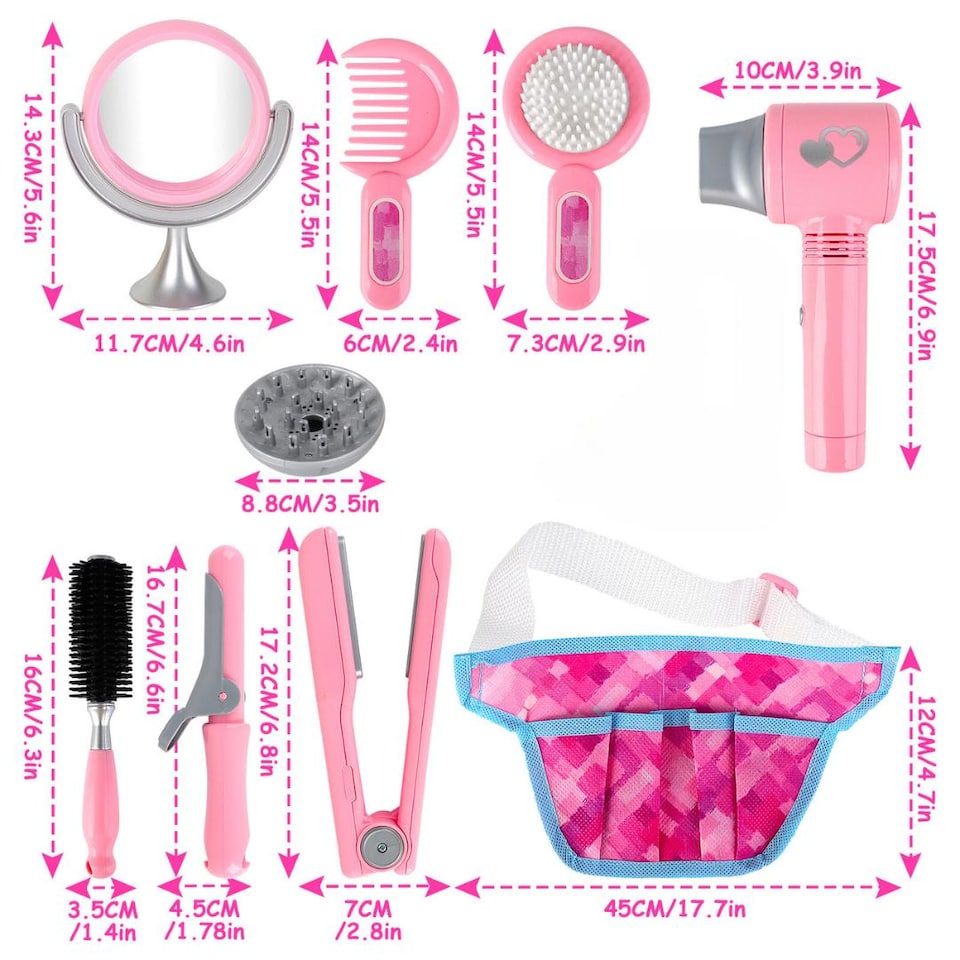 image 1 of 35-Piece Pretend Makeup & Hairdressing Set for Girls - Beauty Salon Role Play Kit with Toy Hairdryer, Mirror & Makeup - Portable Bag Included