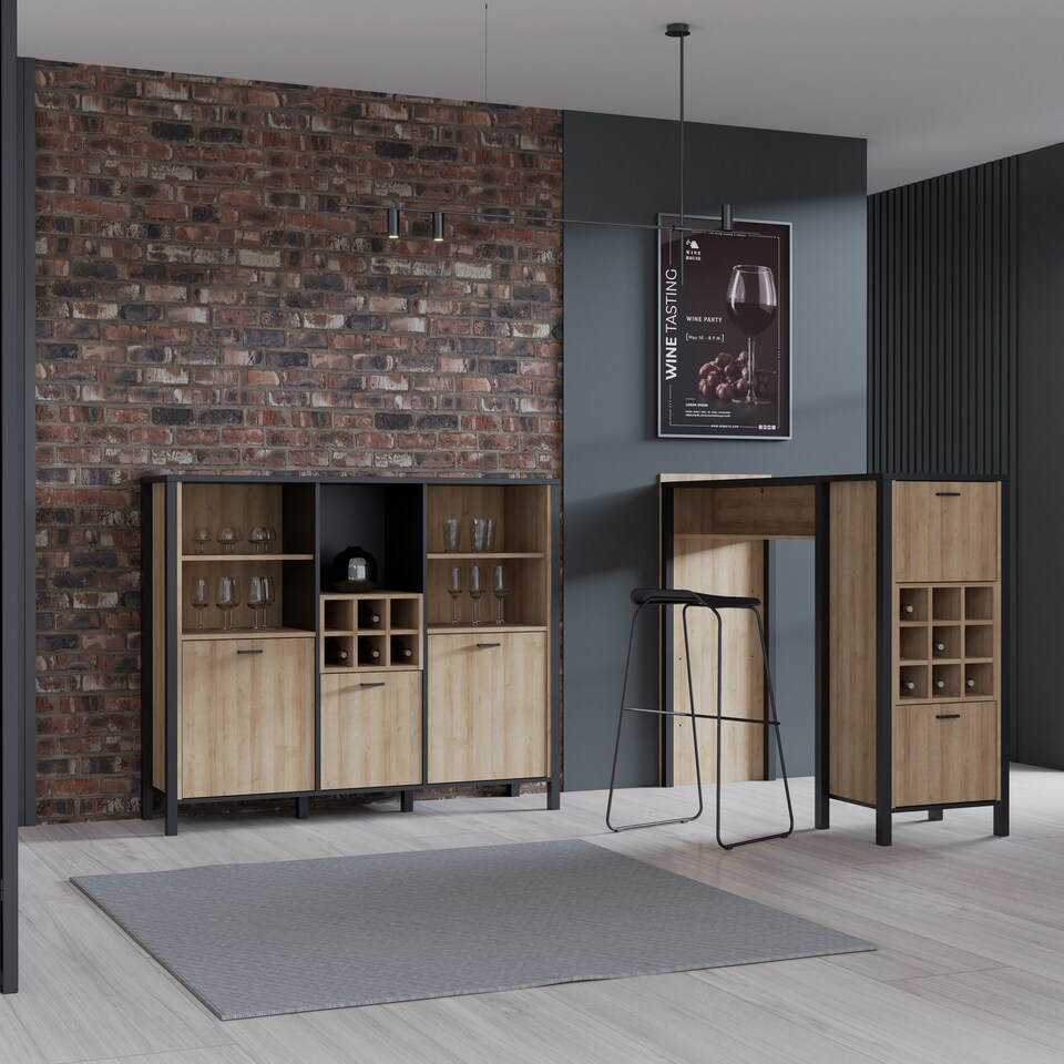 image 1 of High Rock Shelf Unit in Matt Black/Riviera Oak