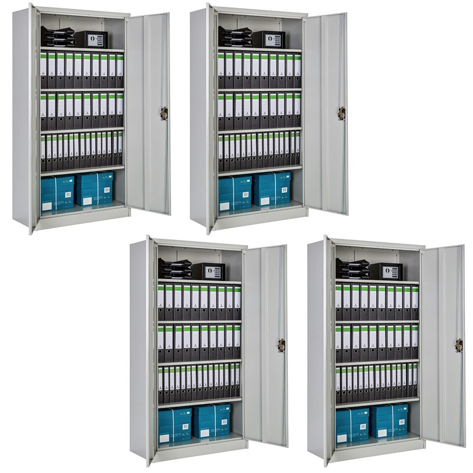 image 1 of Filing Cabinet Set of 4 - 5 height-adjustable shelves, lockable doors Grey