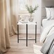image 4 of Set of 2 Pcs Marble Effect Tops Square Round Side End Coffee Table Metal Frame | White | White Square | 1