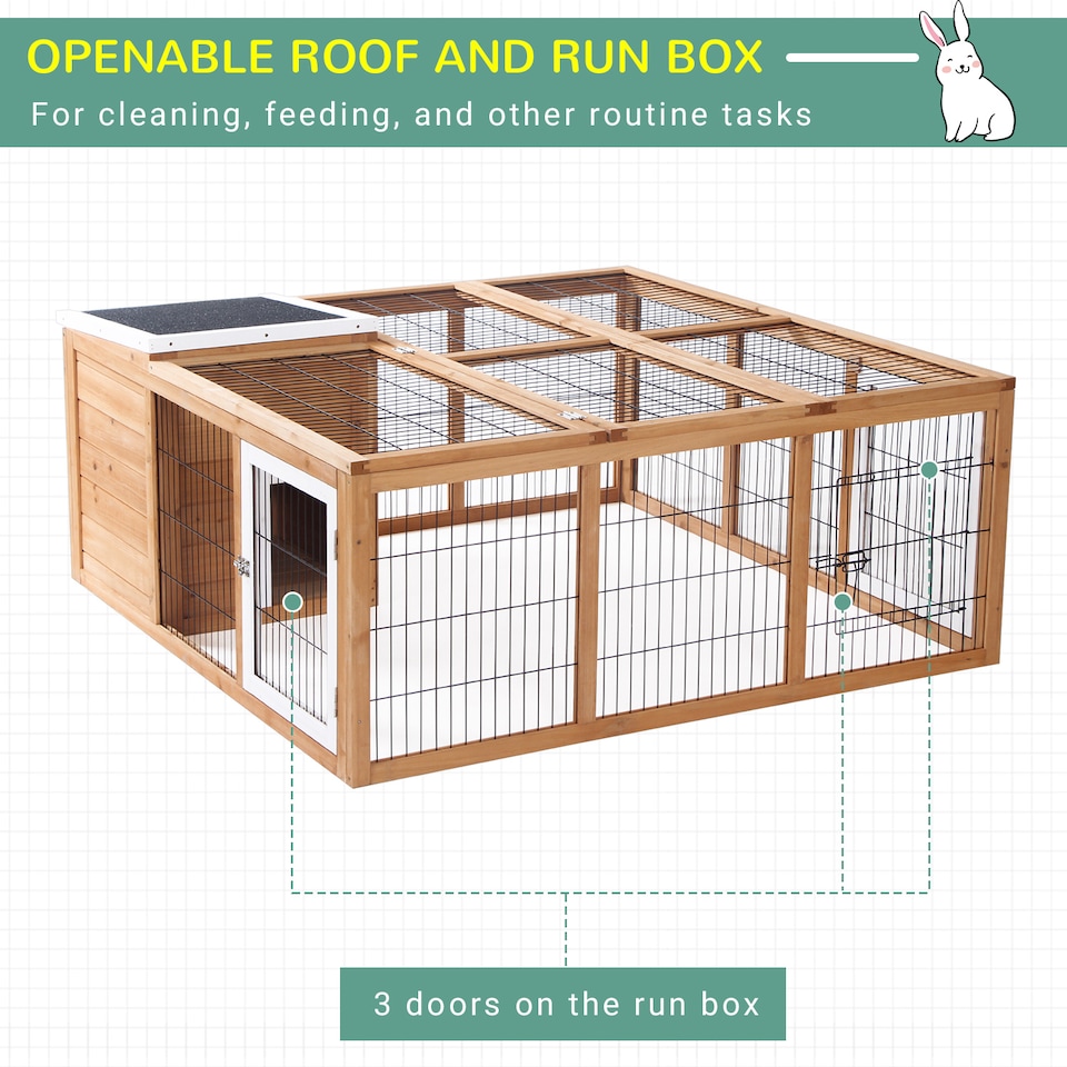 image 1 of PawHut Rabbit Hutch Outdoor, Guinea Pig House, Bunny Run Cage with Openable Top for 1-2 Rabbits, 123 x 120 x 52cm, Yellow