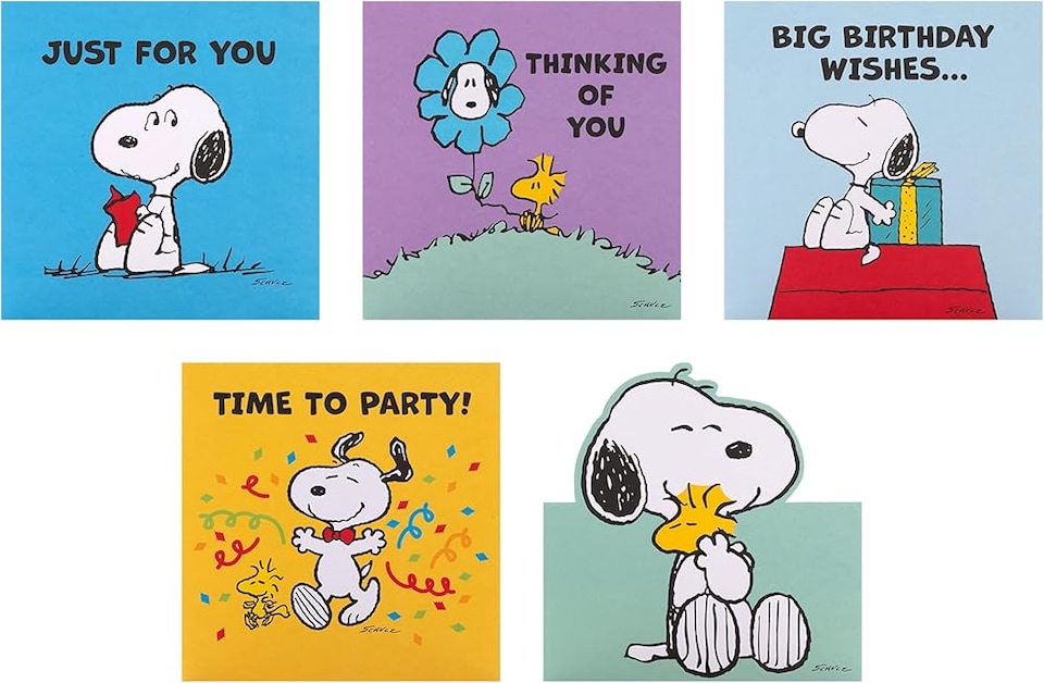 image 1 of Peanuts Comic Snoopy & Woodstock Pack of 10 in 5 Designs Birthday Cards