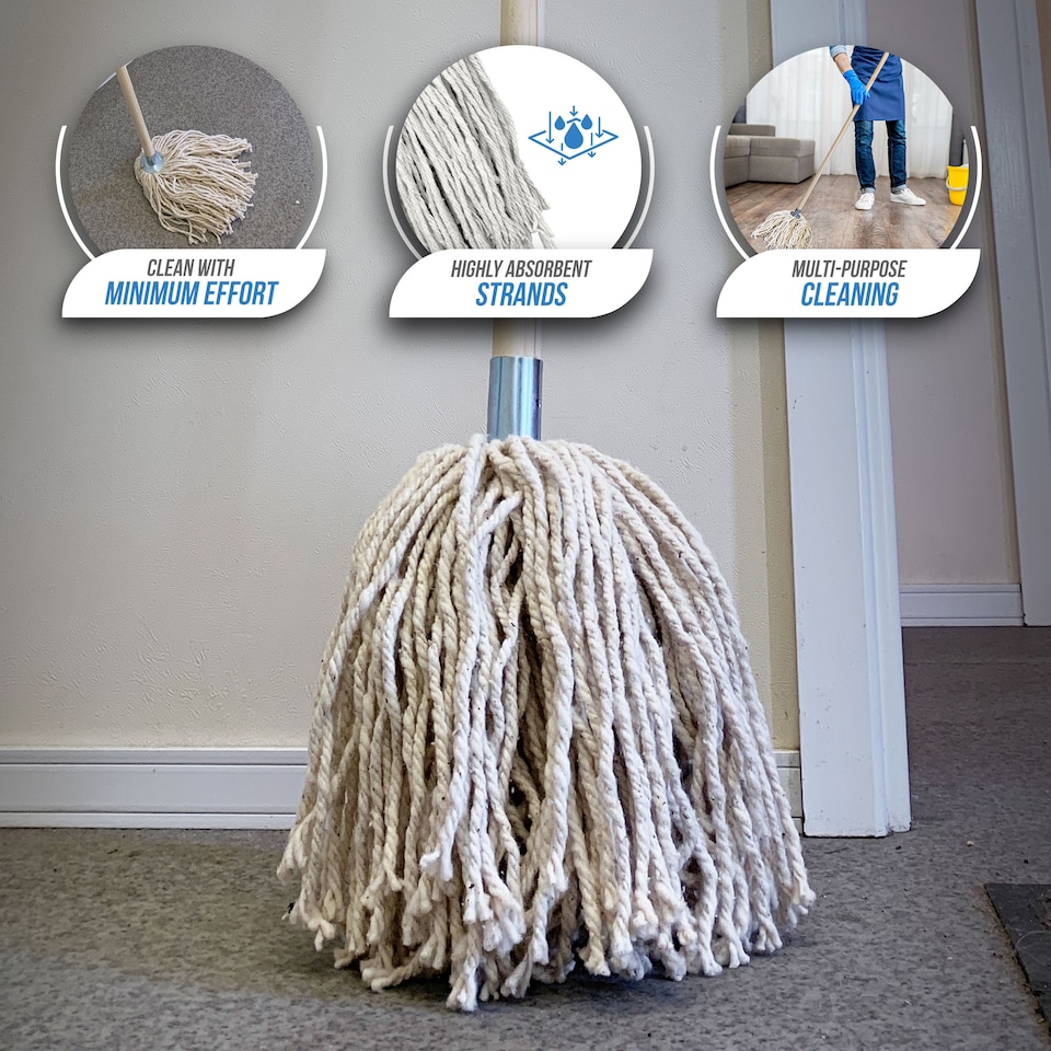 image 1 of Traditional Pure Cotton Yarn Mop Galvanised Metal Socket Mop with Handle