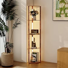 HOMCOM LED Floor Lamp with Shelves, 4 Layers Dimmable Modern Standing Lamp with 3 Brightness Levels and Foot Switch for Living Room, Bedroom, Office, Rustic Brown