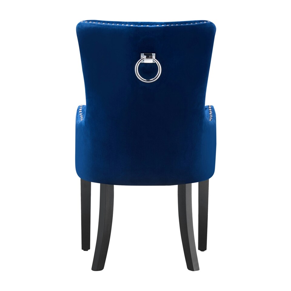 image 1 of Set of 6 Velvet Dining Chairs with Armrest, Ergonomic Scoop Knockerback & Button Tufted Wood Legs Blue