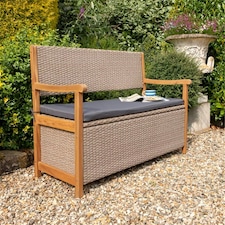 2 Seater Hardwood Timber Framed Rattan Weave Bench (4ft x 2ft)