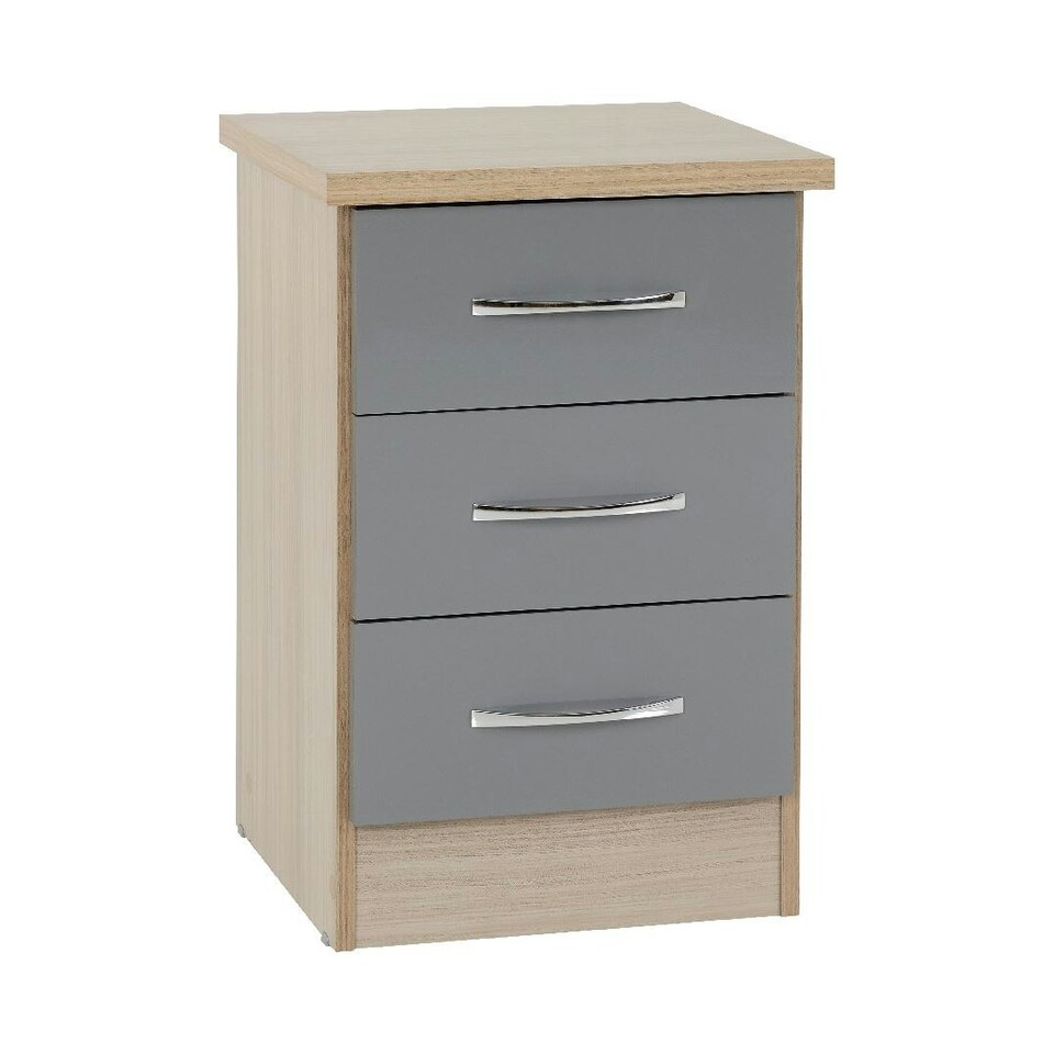 image 1 of Nevada 3 Drawer Bedside Cabinet Grey | 3D Effect Grey