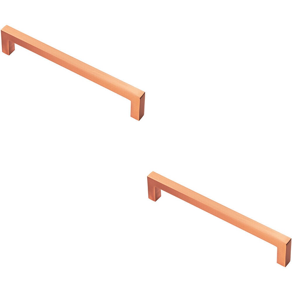 Loops 2x Square Block Pull Handle 170 x 10mm 160mm Fixing Centres Satin Copper