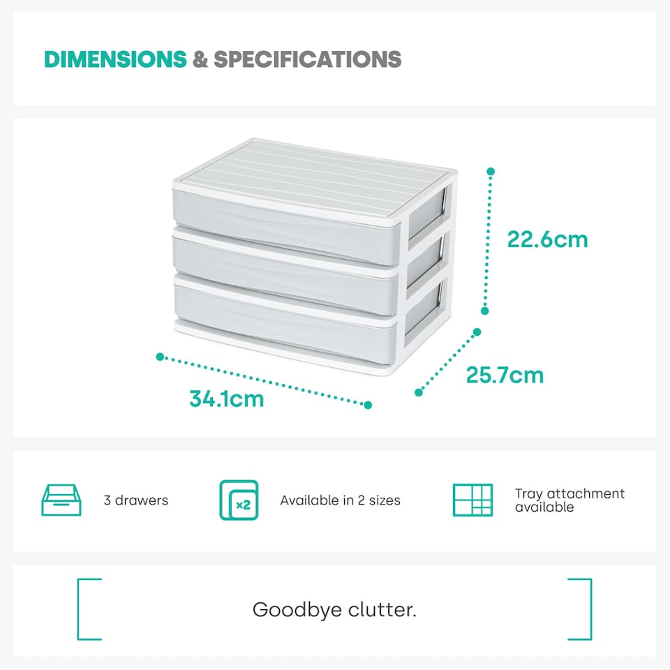 image 1 of 3 Drawer Large Desk Organiser Grey