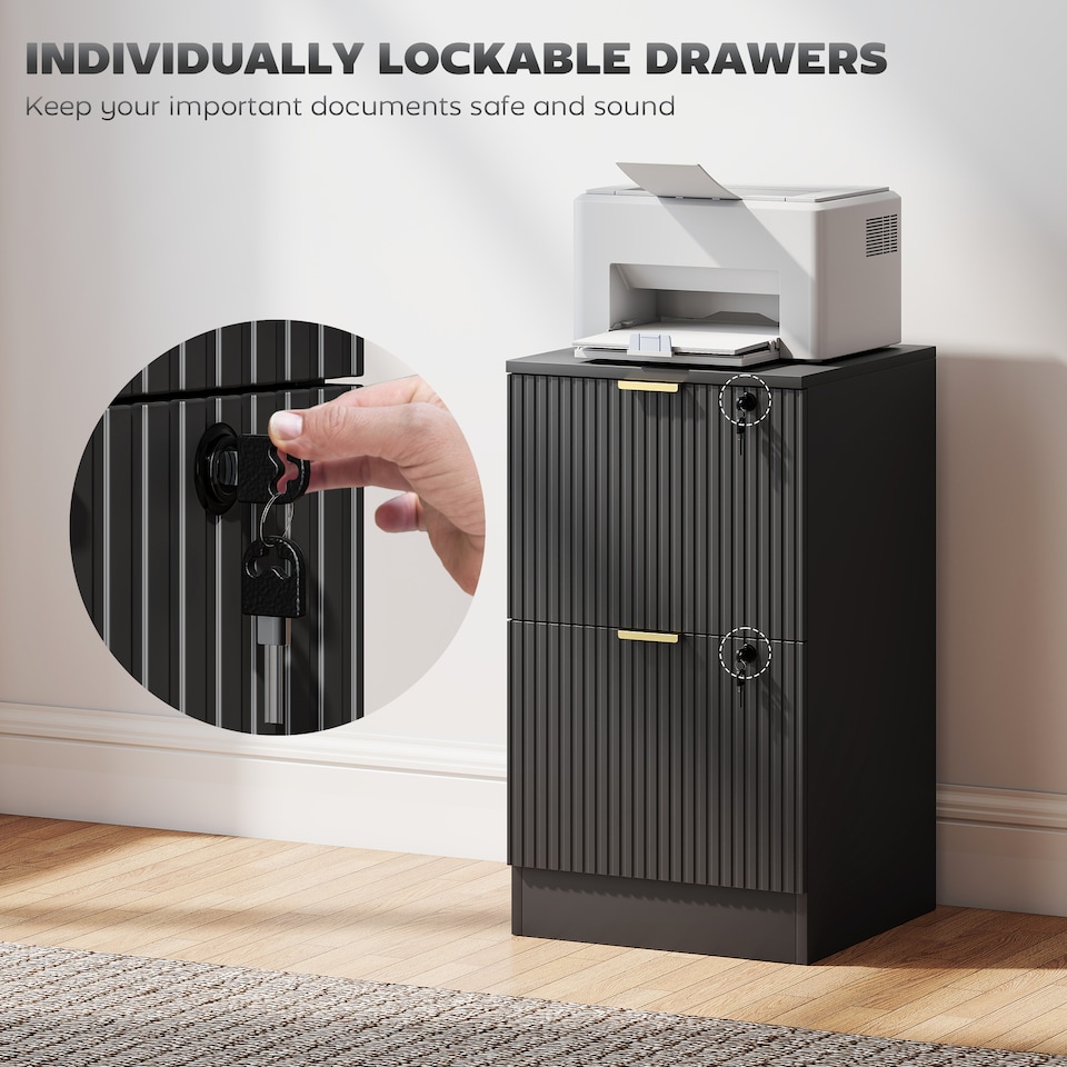 image 1 of Filing Cabinet, File Cabinet with 2 Lockable Drawers and Hanging Rails