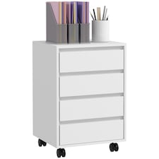 HOMCOM Mobile Vertical Filing Cabinet with 4 Drawers for Home Office, White White