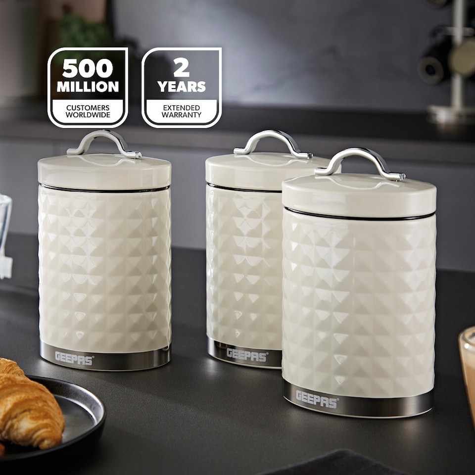 image 1 of GEEPAS 4 Pc Tea Coffee Sugar Canister & Bread Bin Set