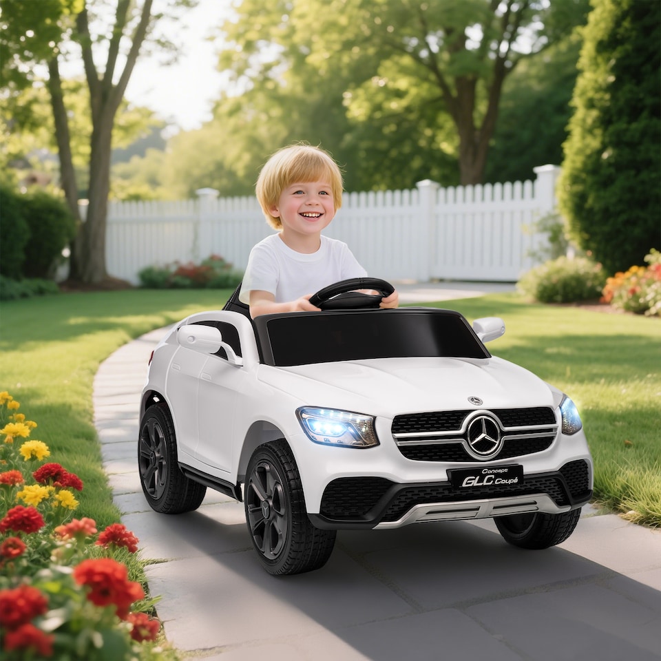 image 1 of AIYAPLAY Mercedes-Benz GLC Coupe Licensed Kids Ride on Car, 12V Battery Powered Kids Electric Car with Remote Control, Soft Start, LED Light, Music, MP3, 3 Speed, for 3-6 Years | White