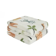 OHS Kids Fleece Blanket Safari Animals, 120x150cm - Cream