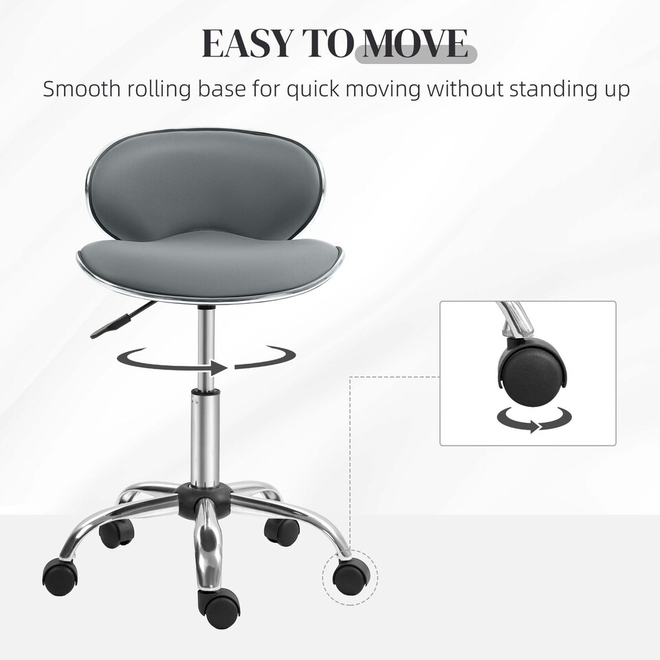 image 1 of HOMCOM Office Chair Beauty Salon Rolling Technician Stool Chair Grey