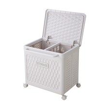 Living and Home Foldable Laundry Basket with Casters,Multifunctional Storage Bsket- White, M | White | M
