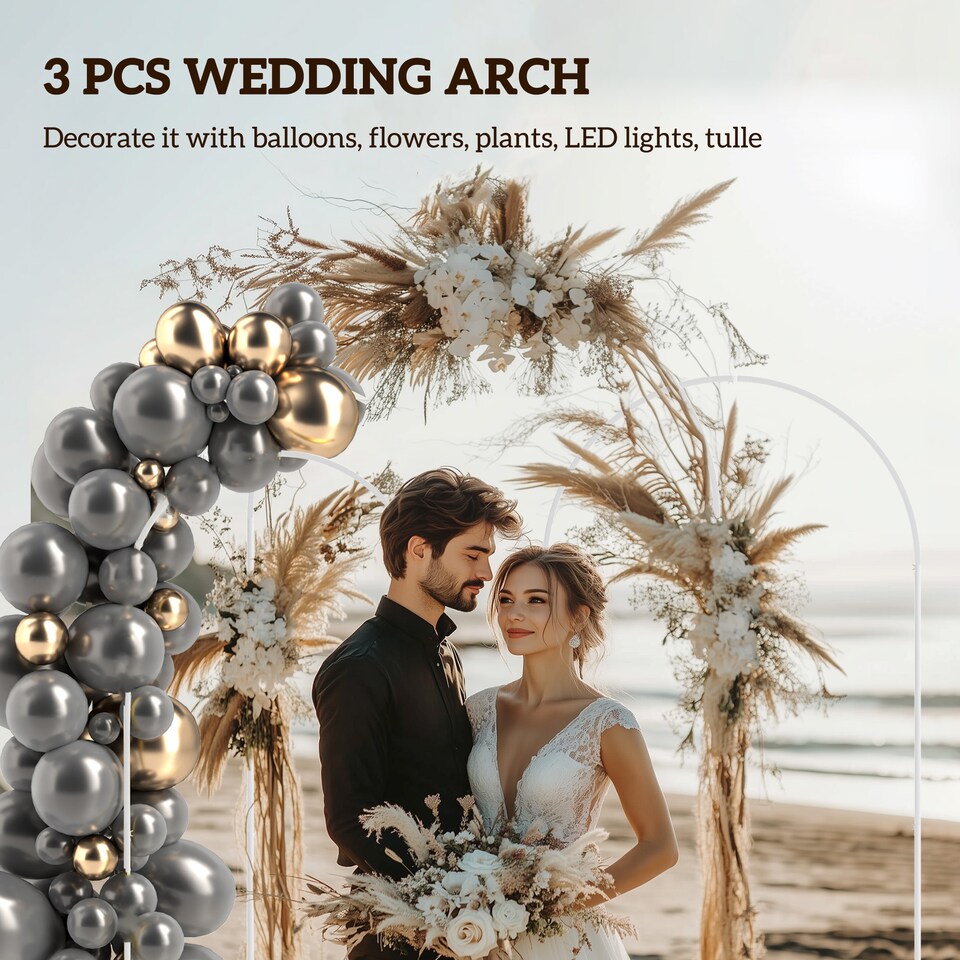 image 1 of Outsunny Wedding Arch Frame Set, 2.2, 2, 1.8 m Arch Backdrop Stand White | White | White | Large: 120x40x220 cm; Medium: 100x40x200 cm; Small: 80x40x180 cm