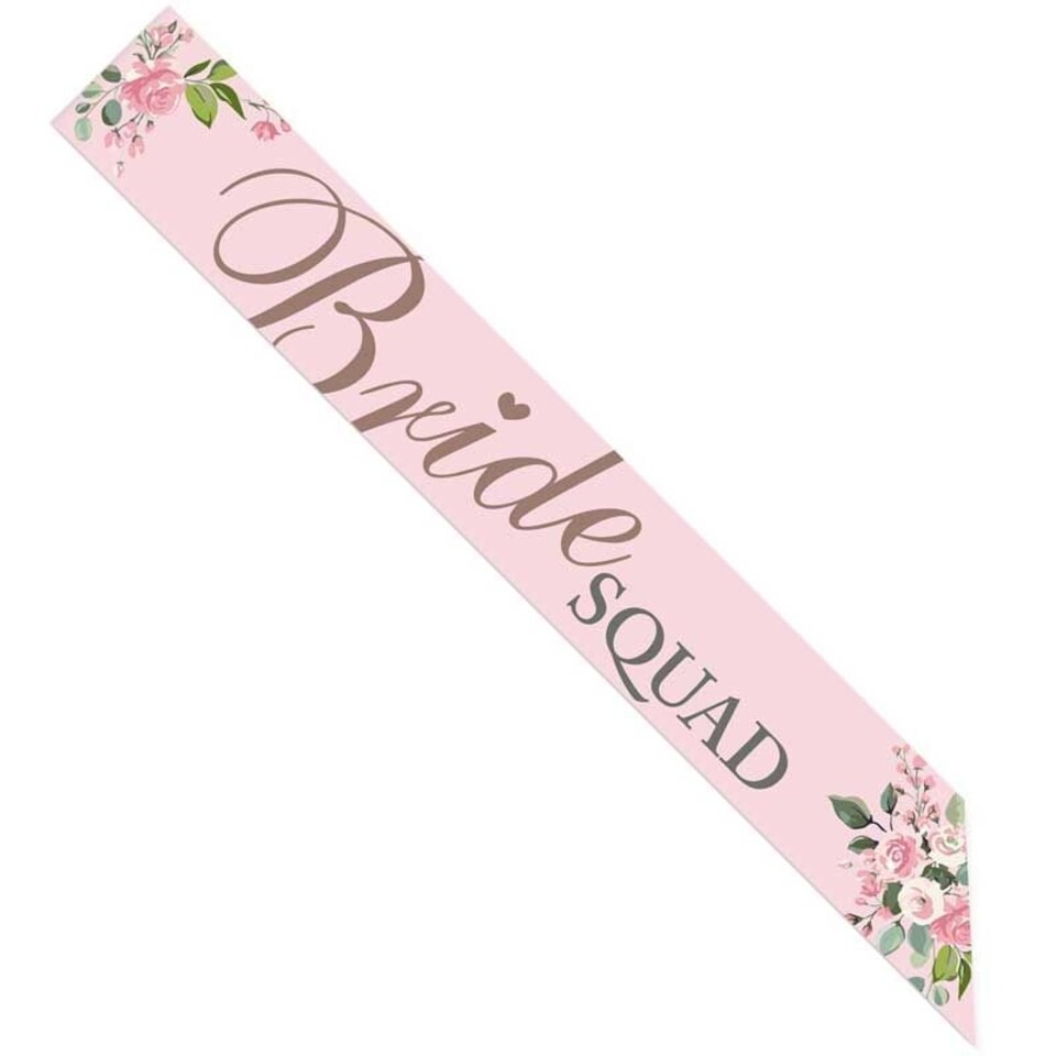 image 1 of Pack of 6 Pack of 4 Bride Squad Paper Sashes