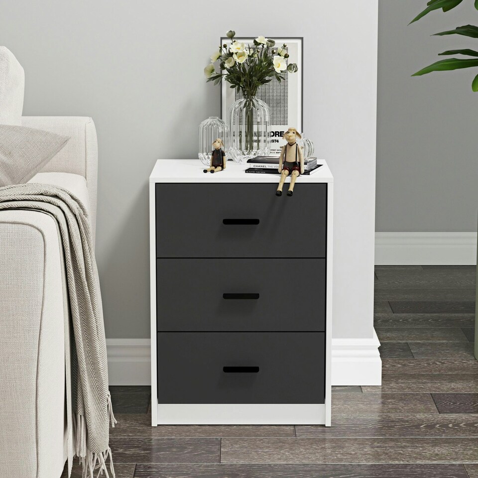 image 1 of White 3-Drawer Bedside Table Grey | Colour: Ash Grey