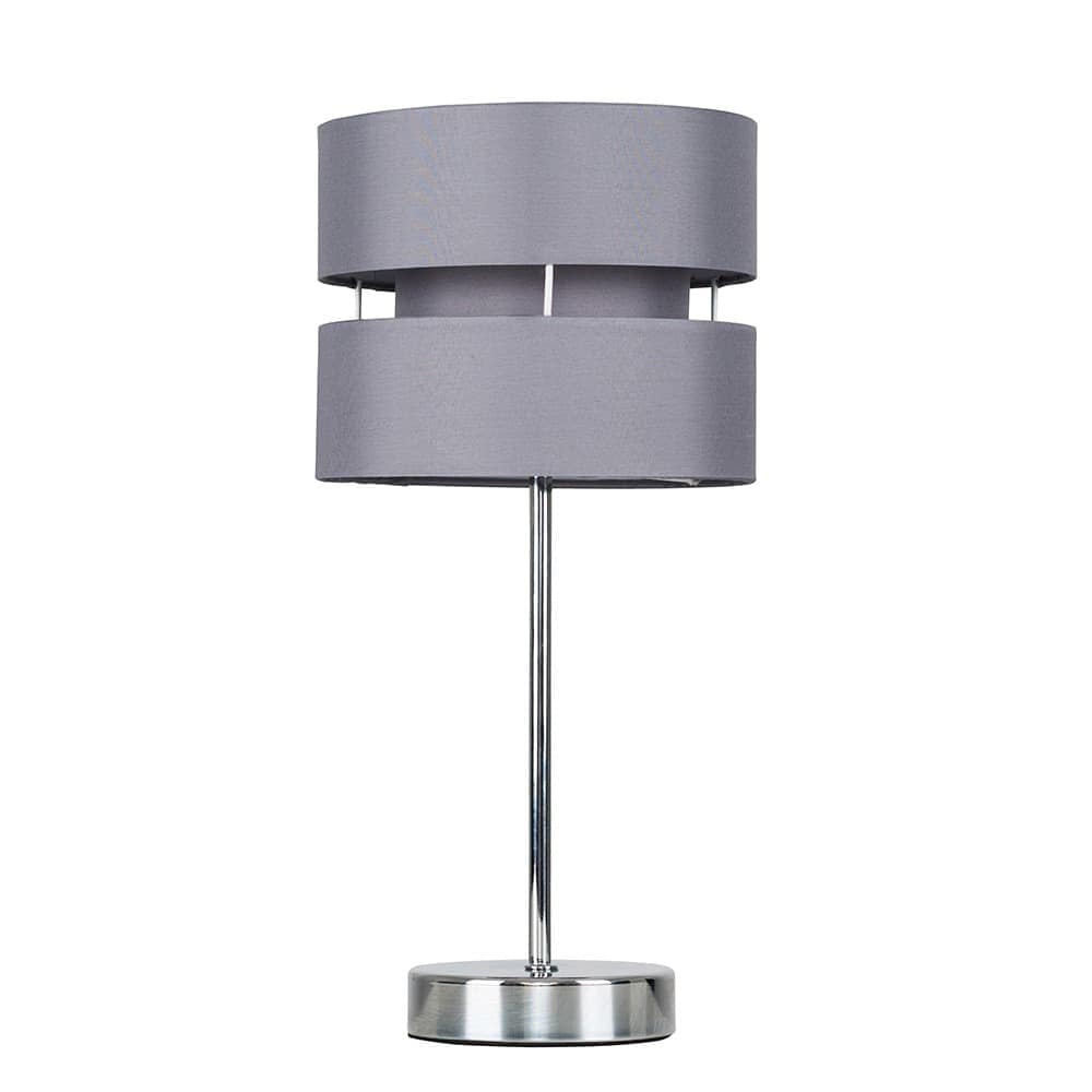 ValueLights Pinto Brushed Chrome Table Lamp Grey Shade