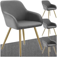 Dining Chair Marilyn - corduroy look, upholstered, armchair, continuous backrest - Set of 4 Grey | Grey/Gold