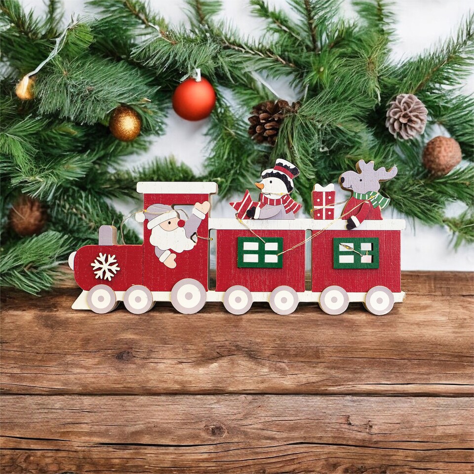 image 1 of St Helens Red Wooden Festive Ornamental Train With Led Light