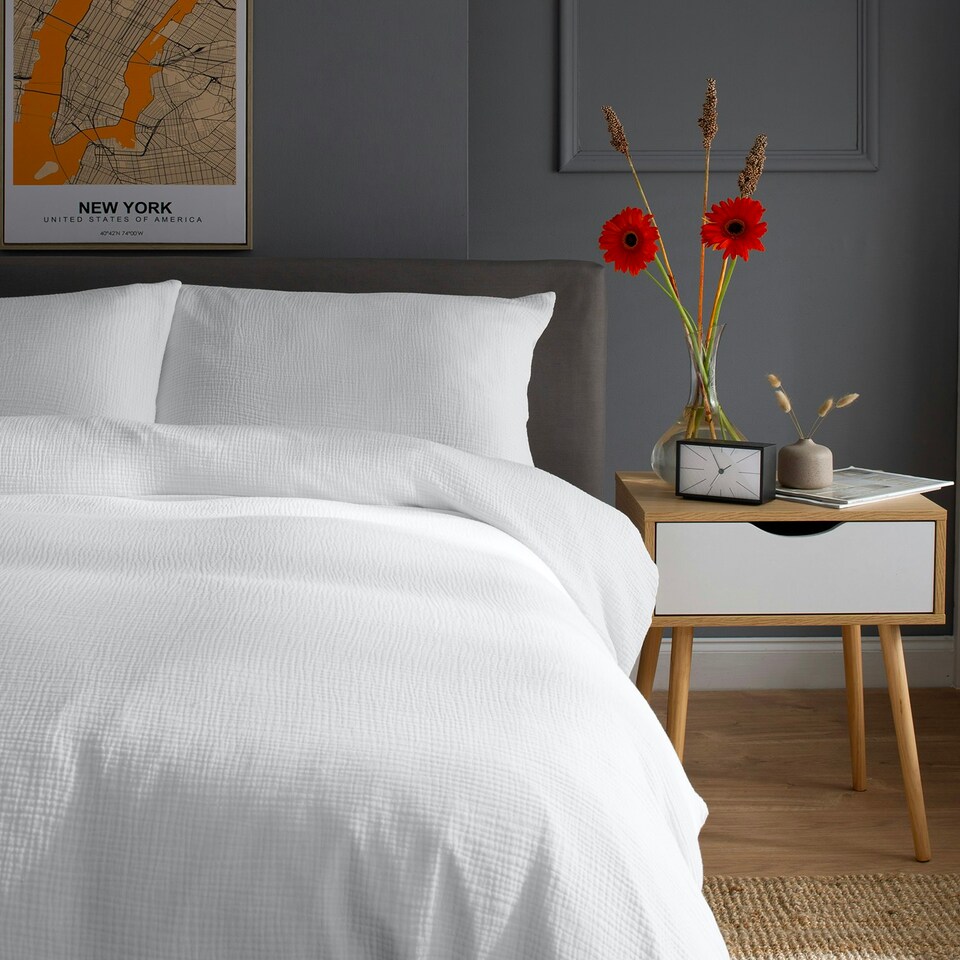 image 1 of St Quentin 100% Cotton Double Gauze Duvet Cover Set - Soft & Breathable Bedding - 180 Thread Count Blue | Denim | Single
