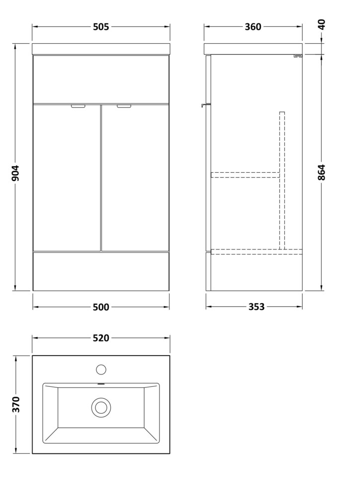 image 1 of Balterley Alrewas Contemporary 2 Door Floor Standing Vanity Unit with Basin, Pebble Grey, 500mm