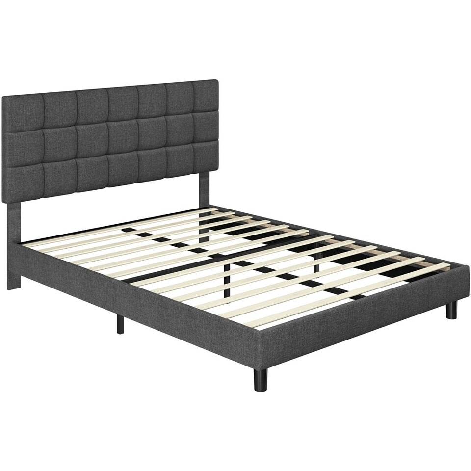 image 1 of Yaheetech 150 cm W × 200 cm L Upholstered Bed Frame Dark Grey