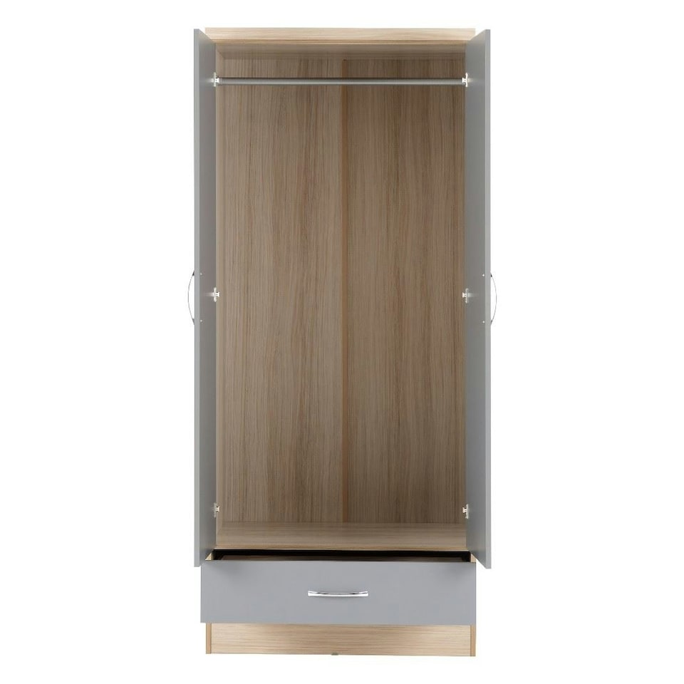 image 1 of Nevada 2 Door 1 Drawer Mirrored Wardrobe Grey | 3D Effect Grey