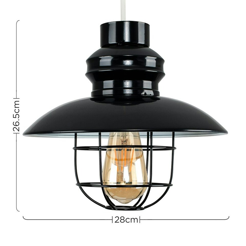 image 1 of ValueLights Penglai Black Ceiling Pendant Light Shade with B22 LED Filament Bulb Black