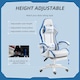 image 4 of Vinsetto Computer Gaming Chair, PU Leather Office Desk Chair with Footrest, Swivel Wheels, 135 Reclining Back, Lumbar Support, Headrest for Home, White and Blue