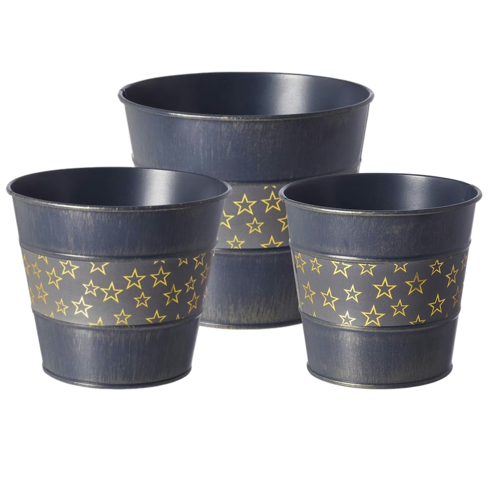 image 1 of Set of 3 Tin Navy Blue Star Plant Pots