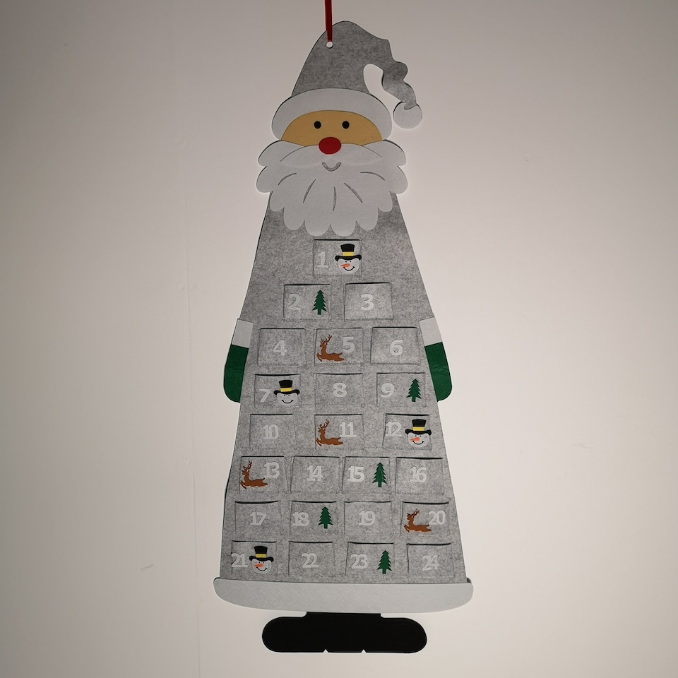 image 1 of 45cm x 115cm Felt Santa Advent Calendar Christmas Decoration in Grey