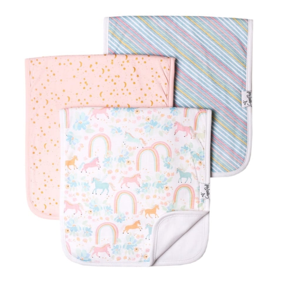 image 1 of Copper Pearl Premium Burp Cloths Whimsy 3Pk