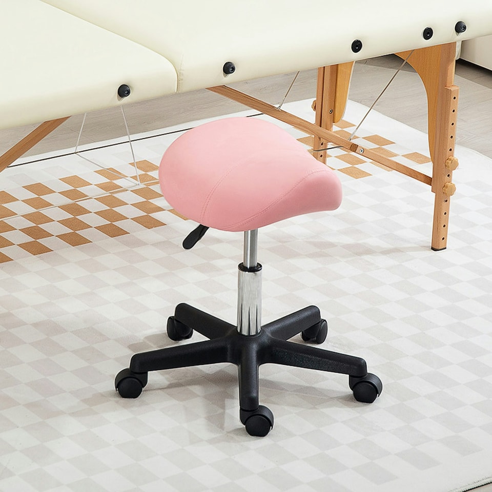 image 1 of HOMCOM Saddle Stool Adjustable Rolling Salon Chair for Massage Spa Beauty Pink Pink