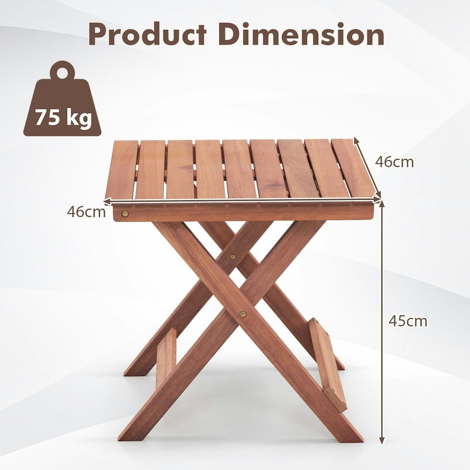image 1 of COSTWAY Wooden Side Table Folding End Table Slatted Tabletop Brown
