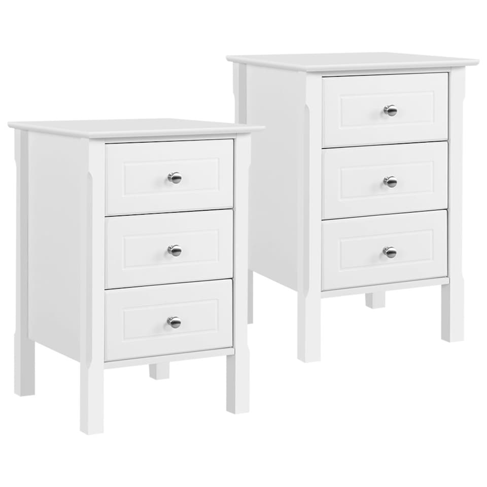 image 1 of Yaheetech 2PCS Modern Style Bedside Tables with 3 Drawers White