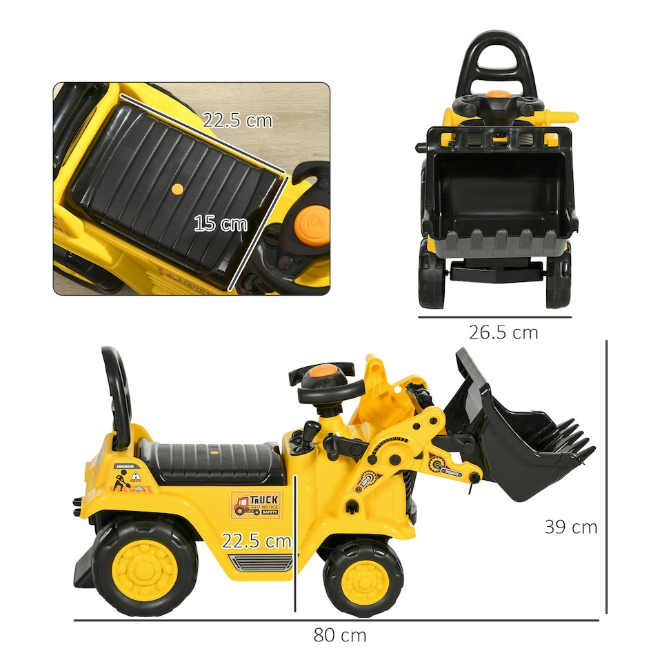 image 1 of HOMCOM Ride-On Bulldozer Toddler Digger Excavator Scooter Storage Cart