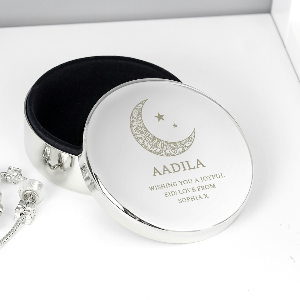 image 1 of Personalised Eid and Ramadan Round Trinket Box