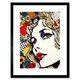 image 1 of Bright Woman Face Geometric Patterns Bubbles Comic Style 9x7" Black Framed Wall Art Print