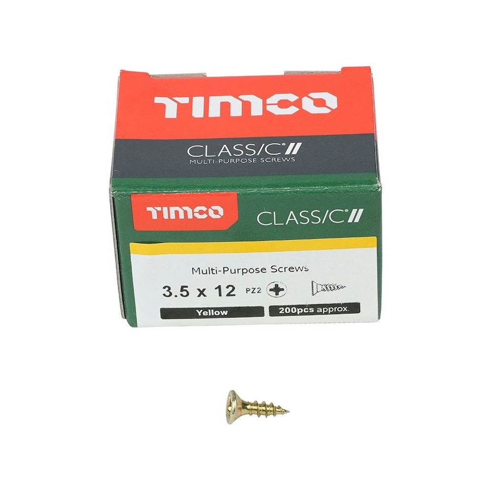 image 1 of Timco - Classic Multi-Purpose Screws - PZ - Double Countersunk - Yellow (Size 3.5 x 12 - 200 Pieces)