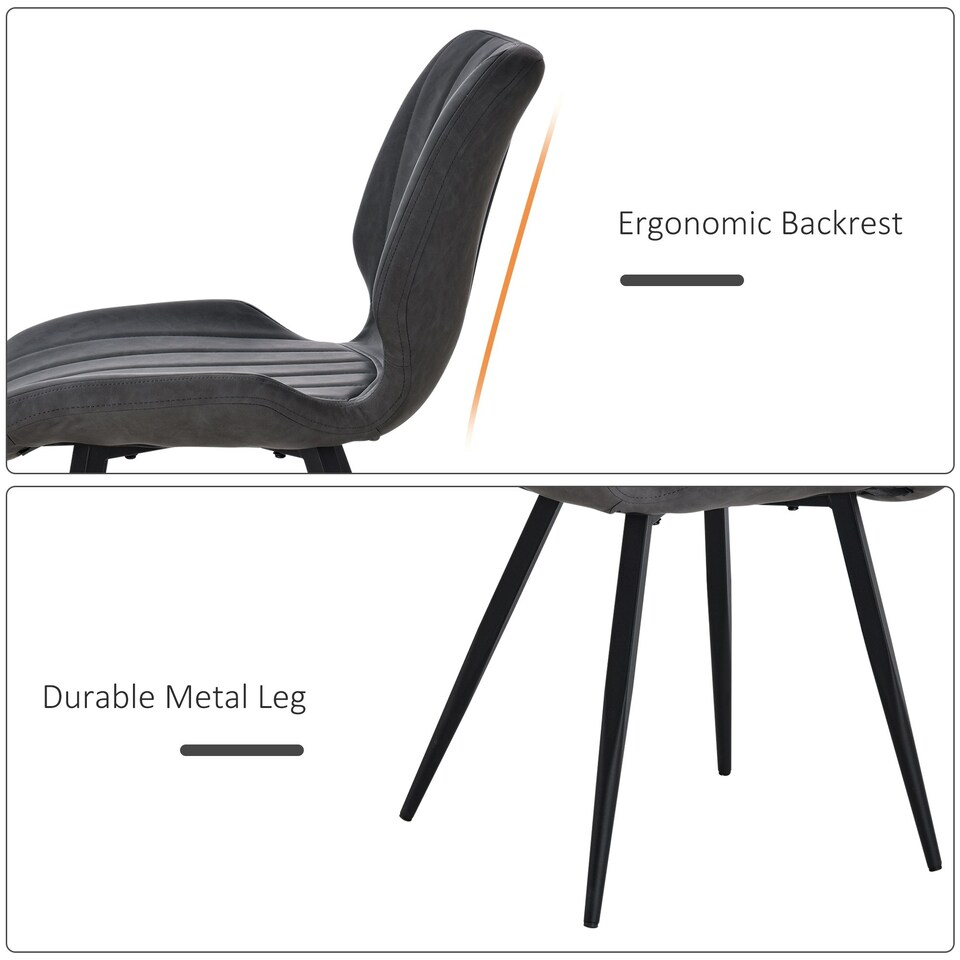 image 1 of HOMCOM Set of 2 PU Leather Dining Chair Moulded Seats Steel Frame Grey