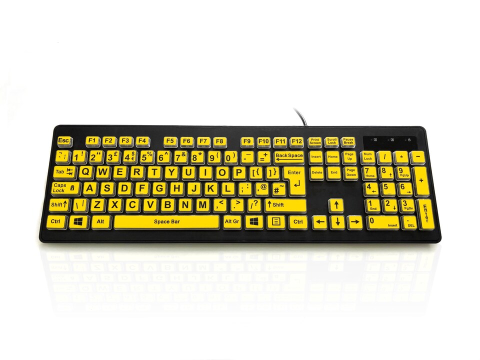 image 1 of Accuratus Rainbow 2 High Vis Keyboard - USB High Visibility Visual Impairment SEN Keyboard with Extra Large Black Font & Yellow Keys