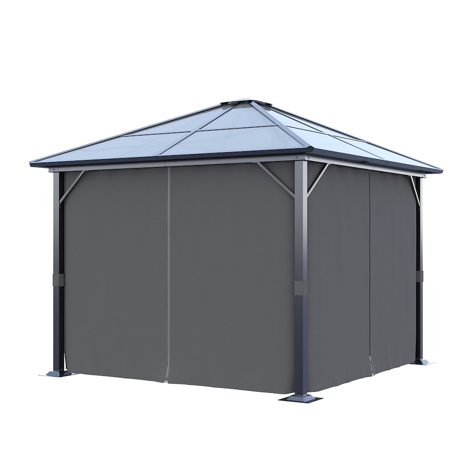 image 1 of Living and 10 x 10FT Home Outdoor Gazebos Metal Frame Hardtop Patio Gazebo with Curtains