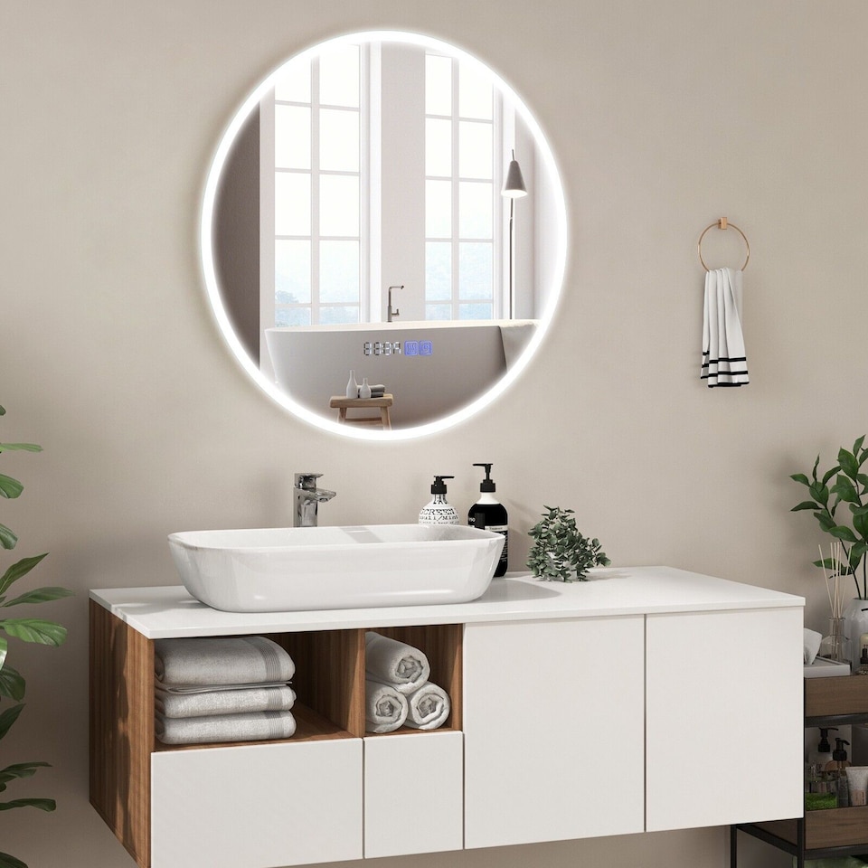 image 1 of COSTWAY 80 x 80cm LED Bathroom Mirror Wall Mounted Round Mirror