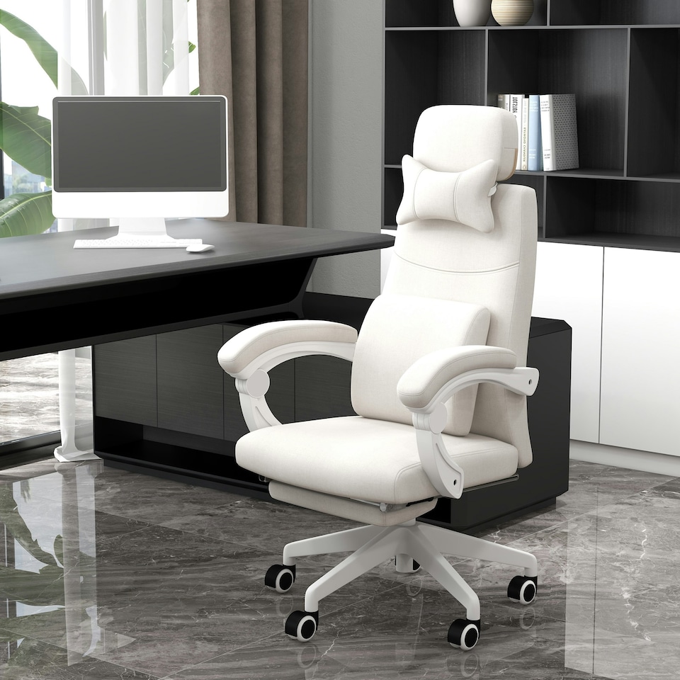image 1 of Vinsetto Home Office Chair Reclining Computer Chair w/ Lumbar Support White
