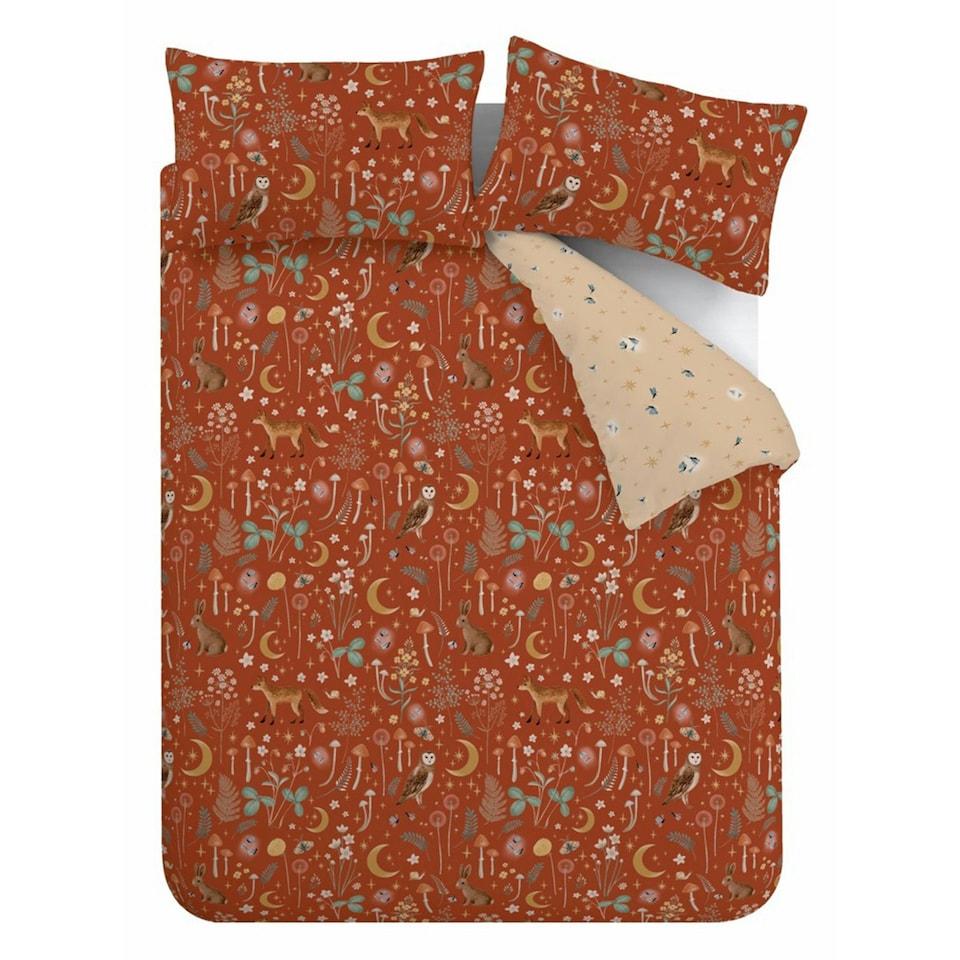 image 1 of Catherine Lansfield Enchanted Twilight Animals Reversible Duvet Cover Set Burnt Orange Orange | Burnt Orange | Double